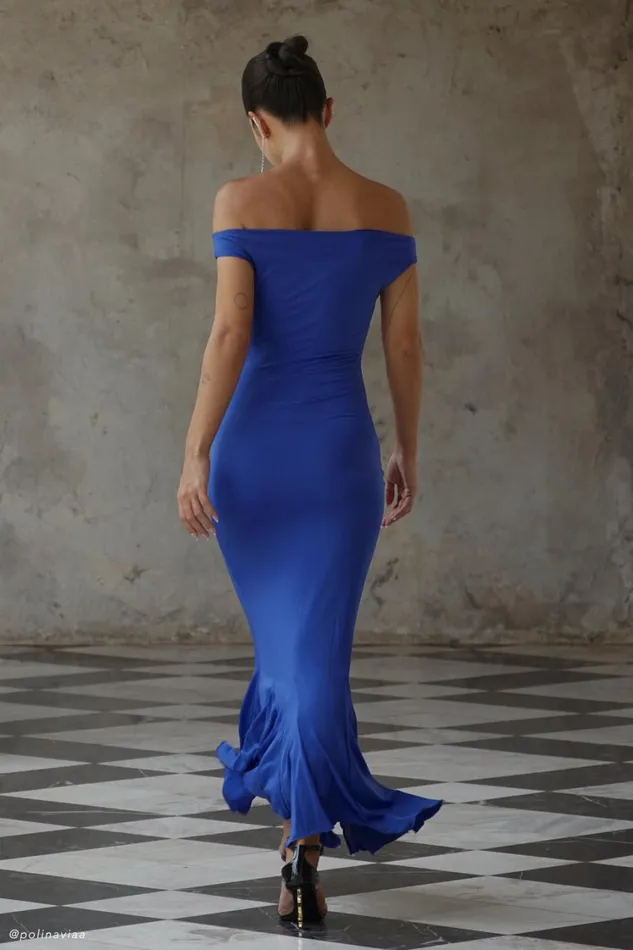 Women Meshki Dresses Analina Slinky Handkerchief Midi Dress 8211 Cobalt Blue