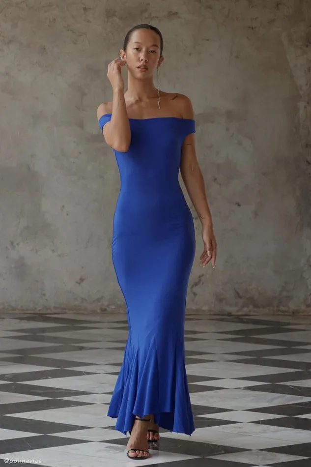 Women Meshki Dresses Analina Slinky Handkerchief Midi Dress 8211 Cobalt Blue