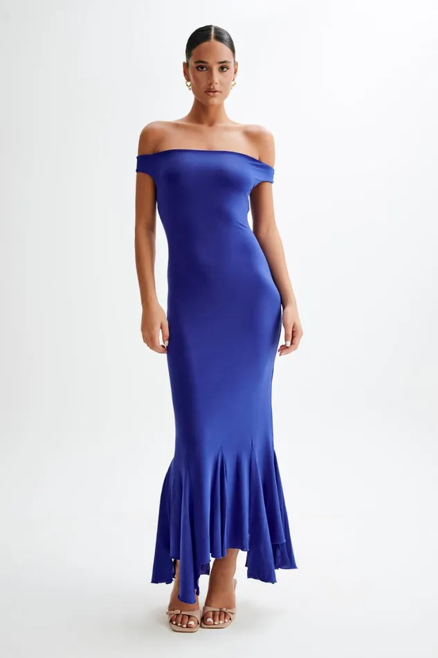 Women Meshki Dresses Analina Slinky Handkerchief Midi Dress 8211 Cobalt Blue