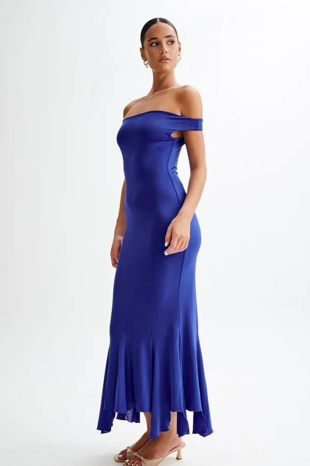 Women Meshki Dresses Analina Slinky Handkerchief Midi Dress 8211 Cobalt Blue