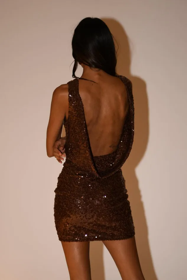 Women Meshki Dresses Anastasia Sequin Mini Dress 8211 Chocolate