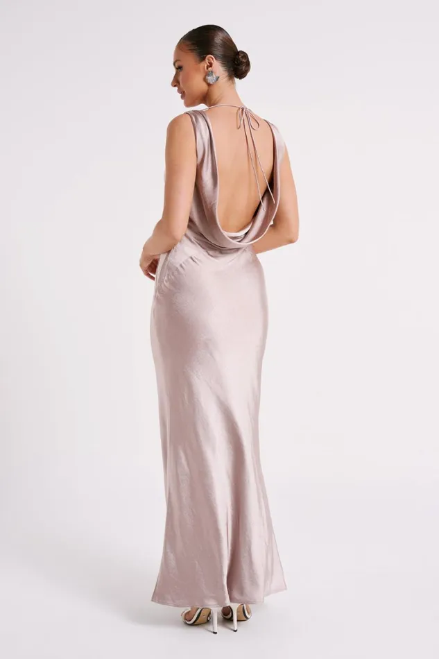 Women Meshki Dresses Angelique Satin Cowl Back Maxi Dress 8211 Taupe