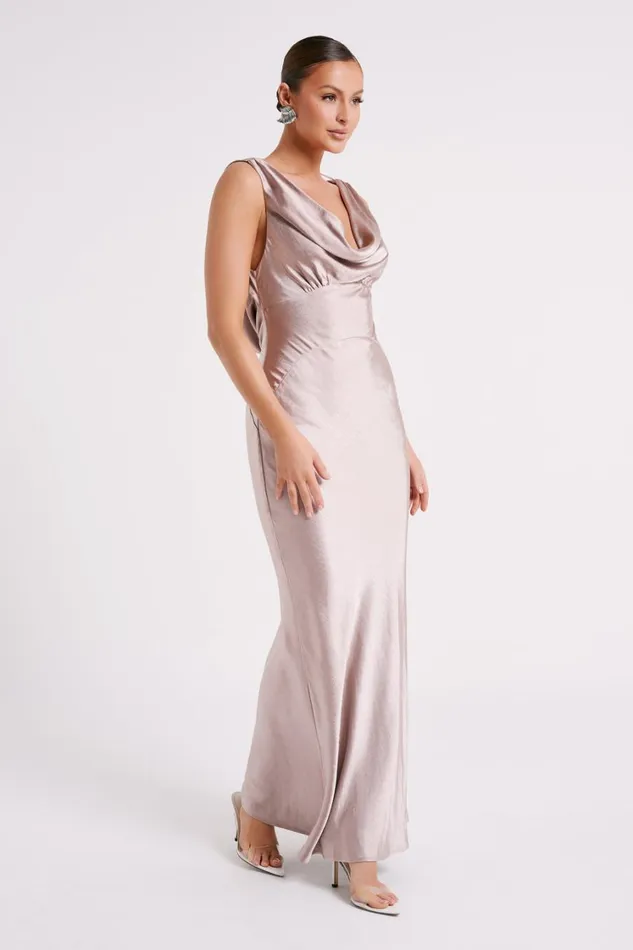 Women Meshki Dresses Angelique Satin Cowl Back Maxi Dress 8211 Taupe