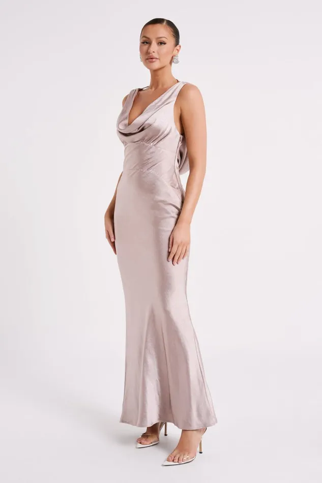 Women Meshki Dresses Angelique Satin Cowl Back Maxi Dress 8211 Taupe