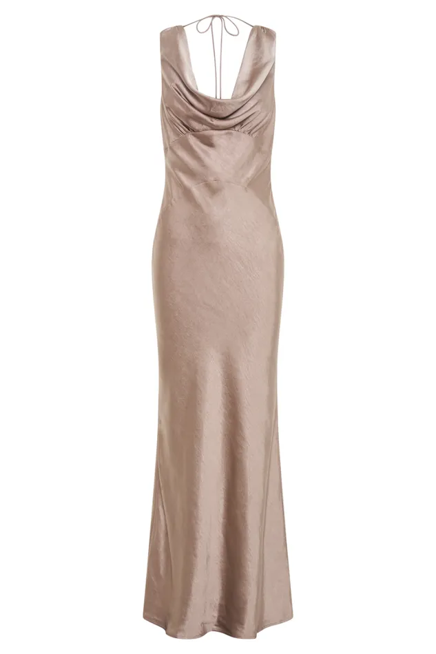 Women Meshki Dresses Angelique Satin Cowl Back Maxi Dress 8211 Taupe