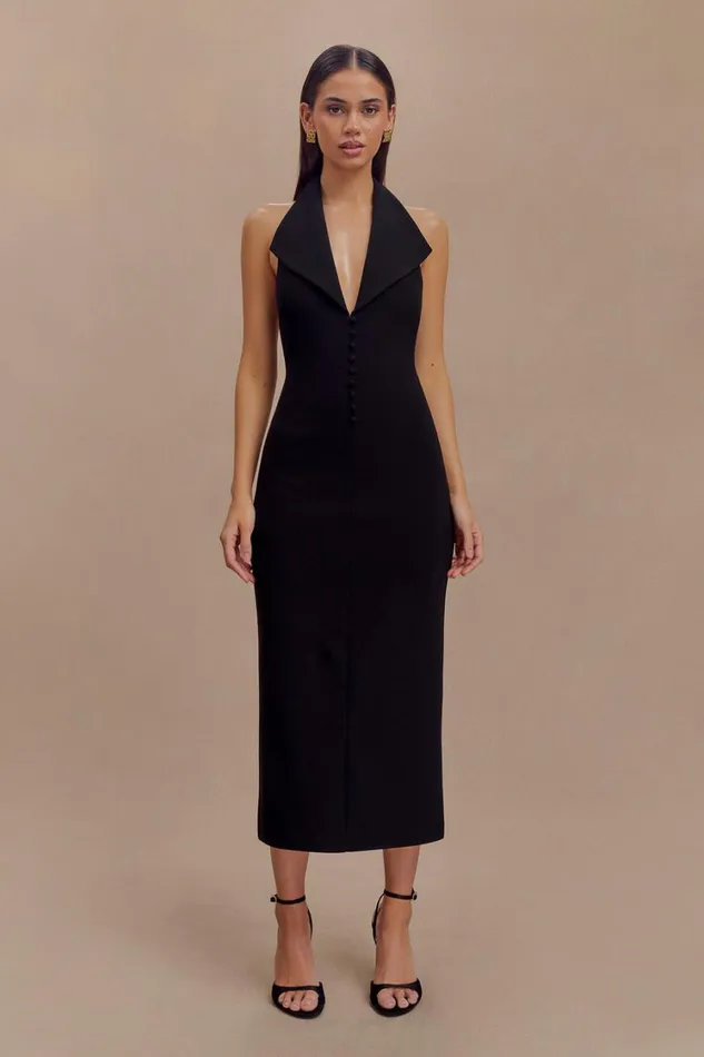Women Meshki Dresses Annita Crepe Halter Midi Dress 8211 Black