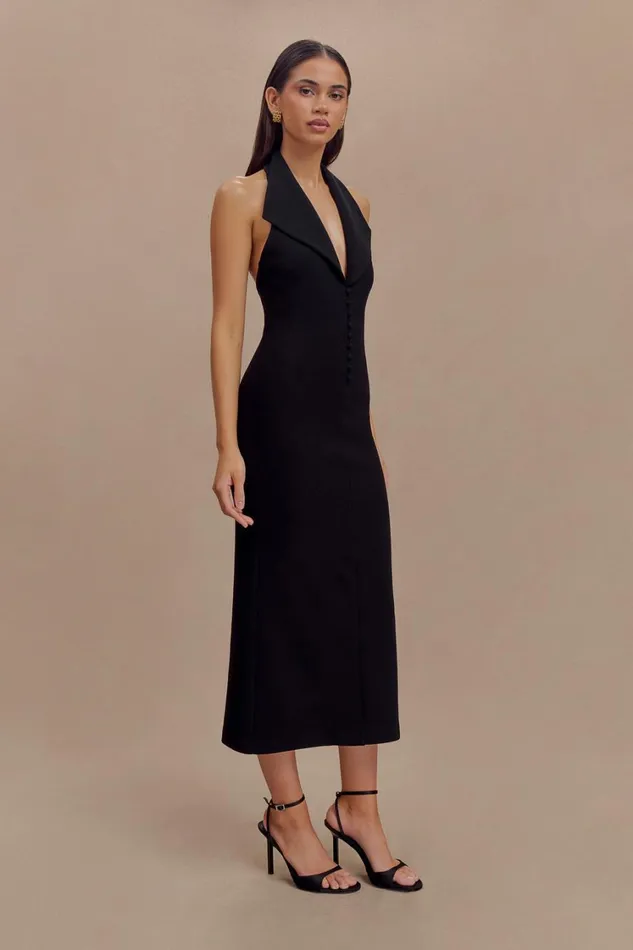 Women Meshki Dresses Annita Crepe Halter Midi Dress 8211 Black