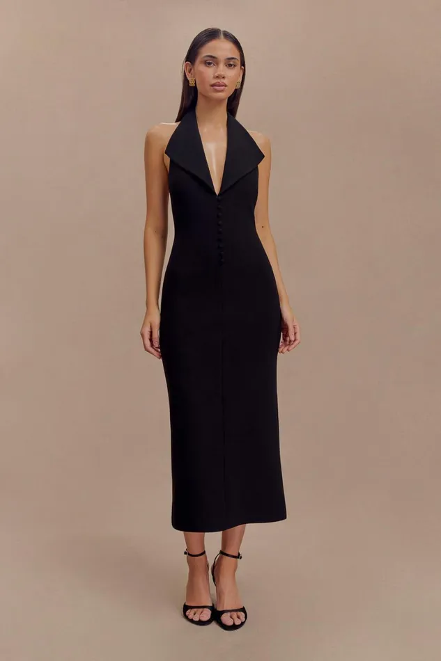 Women Meshki Dresses Annita Crepe Halter Midi Dress 8211 Black