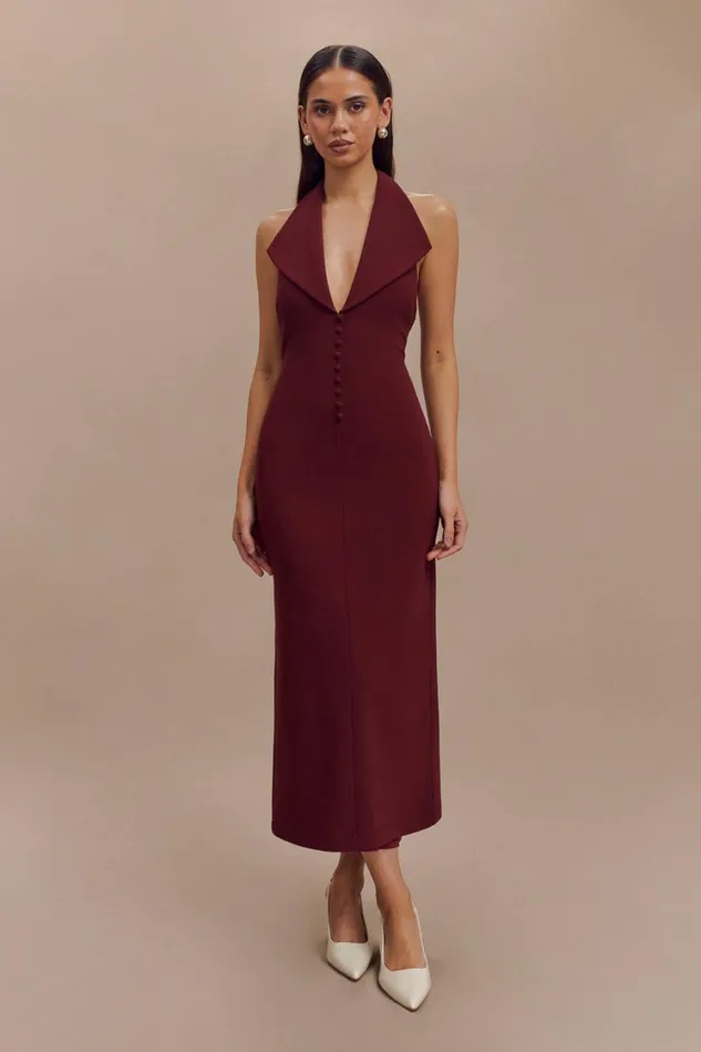 Women Meshki Dresses Annita Crepe Halter Midi Dress 8211 Merlot