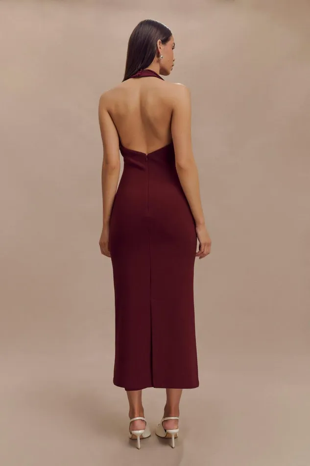 Women Meshki Dresses Annita Crepe Halter Midi Dress 8211 Merlot