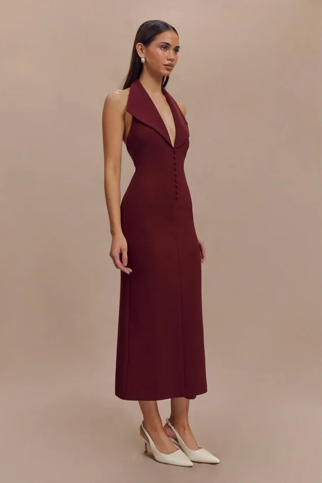Women Meshki Dresses Annita Crepe Halter Midi Dress 8211 Merlot