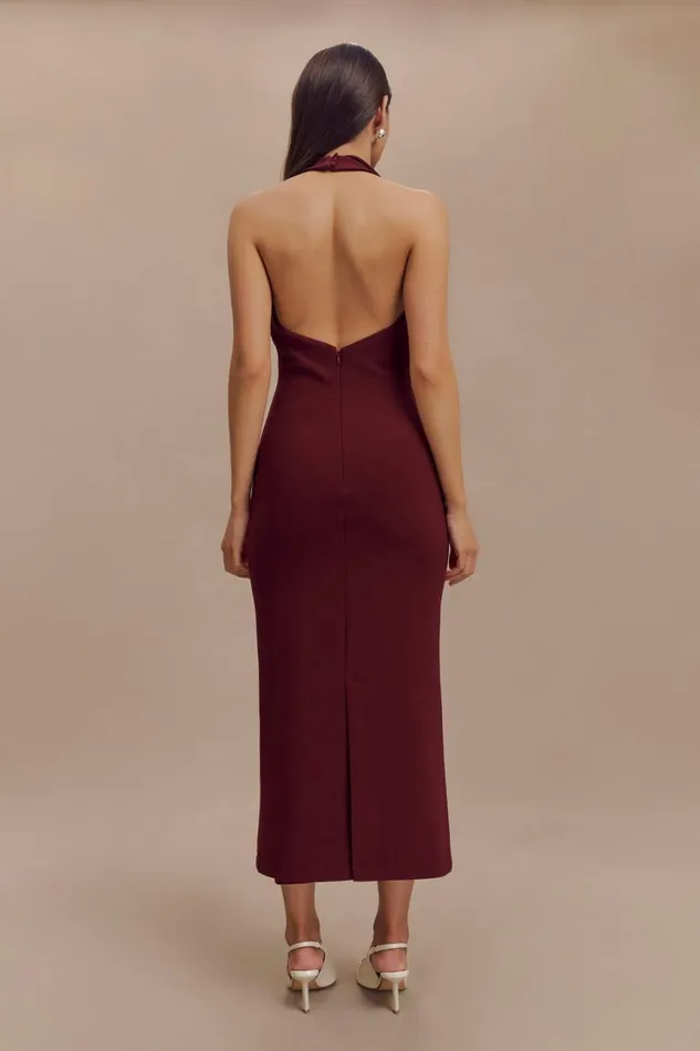 Women Meshki Dresses Annita Crepe Halter Midi Dress 8211 Merlot