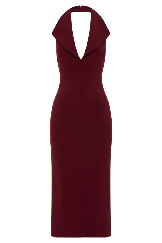 Women Meshki Dresses Annita Crepe Halter Midi Dress 8211 Merlot