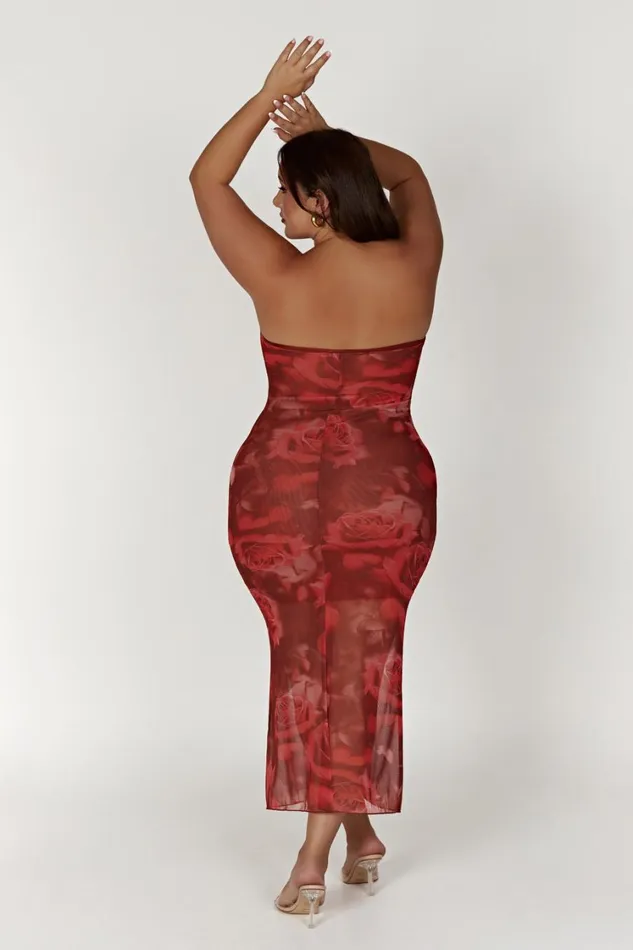 Women Meshki Dresses Aphrodite Strapless Mesh Dress 8211 Oversized Rose Print