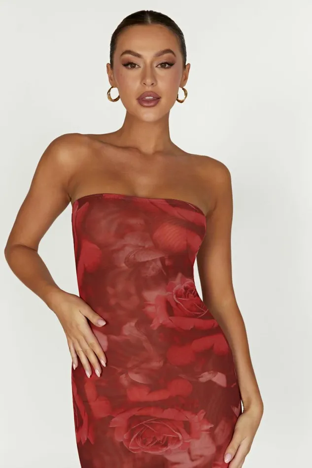 Women Meshki Dresses Aphrodite Strapless Mesh Dress 8211 Oversized Rose Print