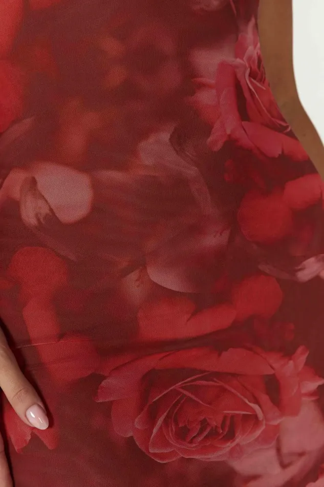 Women Meshki Dresses Aphrodite Strapless Mesh Dress 8211 Oversized Rose Print