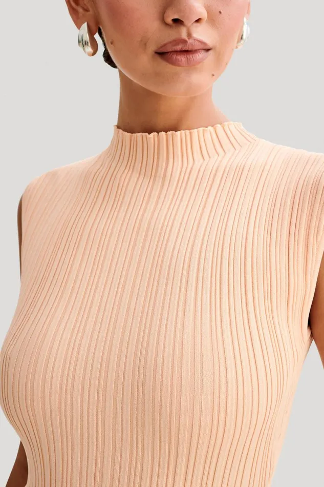 Women Meshki Dresses Arden Asymmetrical Rib Knit Maxi Dress 8211 Light Peach