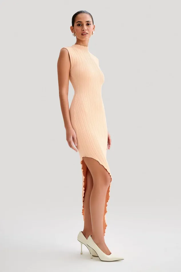 Women Meshki Dresses Arden Asymmetrical Rib Knit Maxi Dress 8211 Light Peach