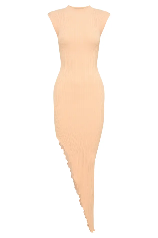 Women Meshki Dresses Arden Asymmetrical Rib Knit Maxi Dress 8211 Light Peach