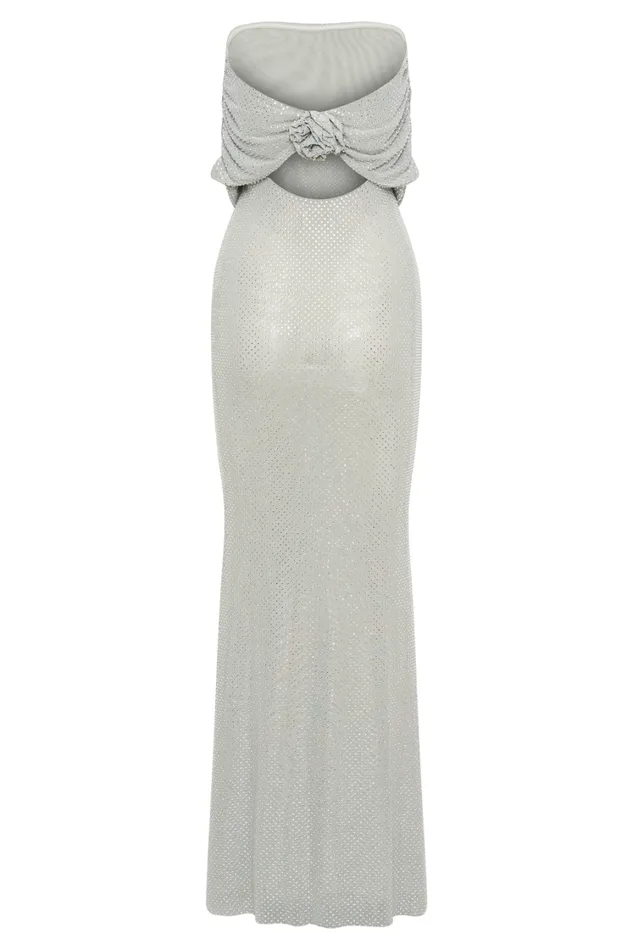 Women Meshki Dresses Arna Off Shoulder Diamante Maxi Dress 8211 Silver