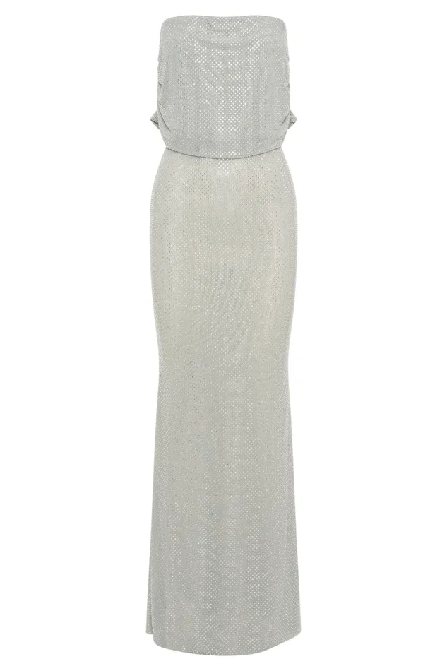 Women Meshki Dresses Arna Off Shoulder Diamante Maxi Dress 8211 Silver