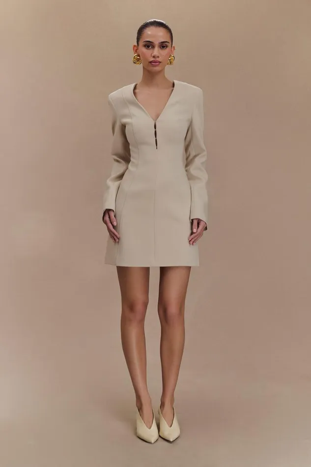 Women Meshki Dresses Arora Suiting Blazer Dress With Pleating 8211 Sand