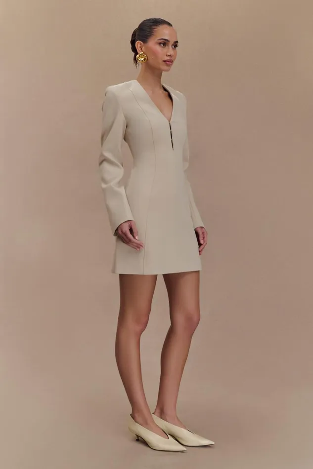 Women Meshki Dresses Arora Suiting Blazer Dress With Pleating 8211 Sand