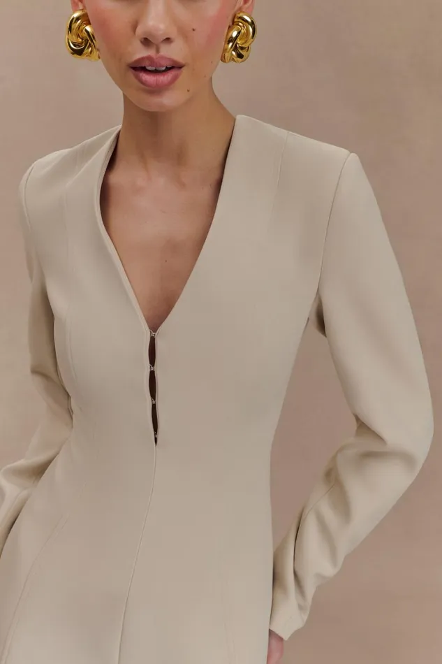 Women Meshki Dresses Arora Suiting Blazer Dress With Pleating 8211 Sand