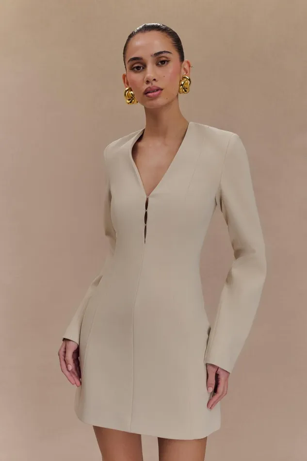 Women Meshki Dresses Arora Suiting Blazer Dress With Pleating 8211 Sand