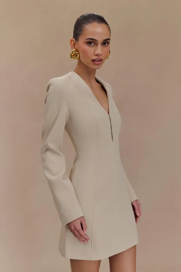 Women Meshki Dresses Arora Suiting Blazer Dress With Pleating 8211 Sand