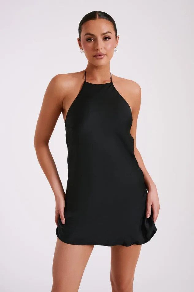 Women Meshki Dresses Atlas Satin Bow Mini Dress 8211 Black