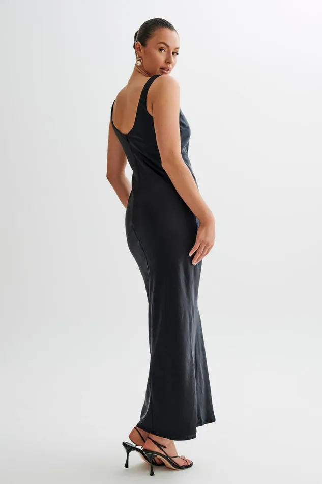 Women Meshki Dresses Aubrie Keyhole Satin Maxi Dress 8211 Black