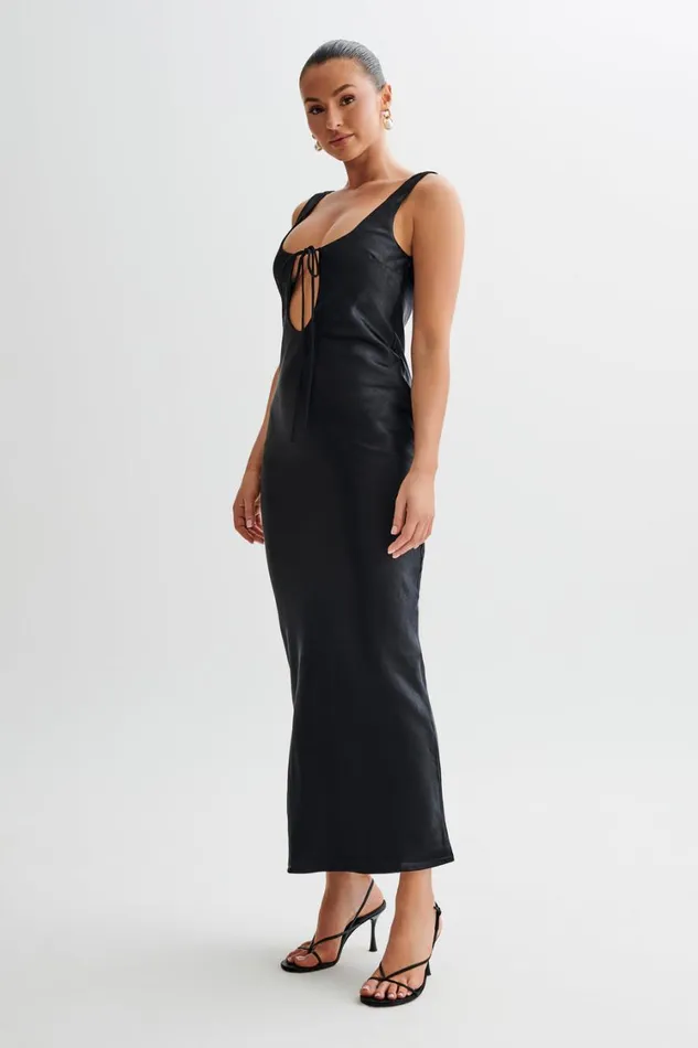 Women Meshki Dresses Aubrie Keyhole Satin Maxi Dress 8211 Black