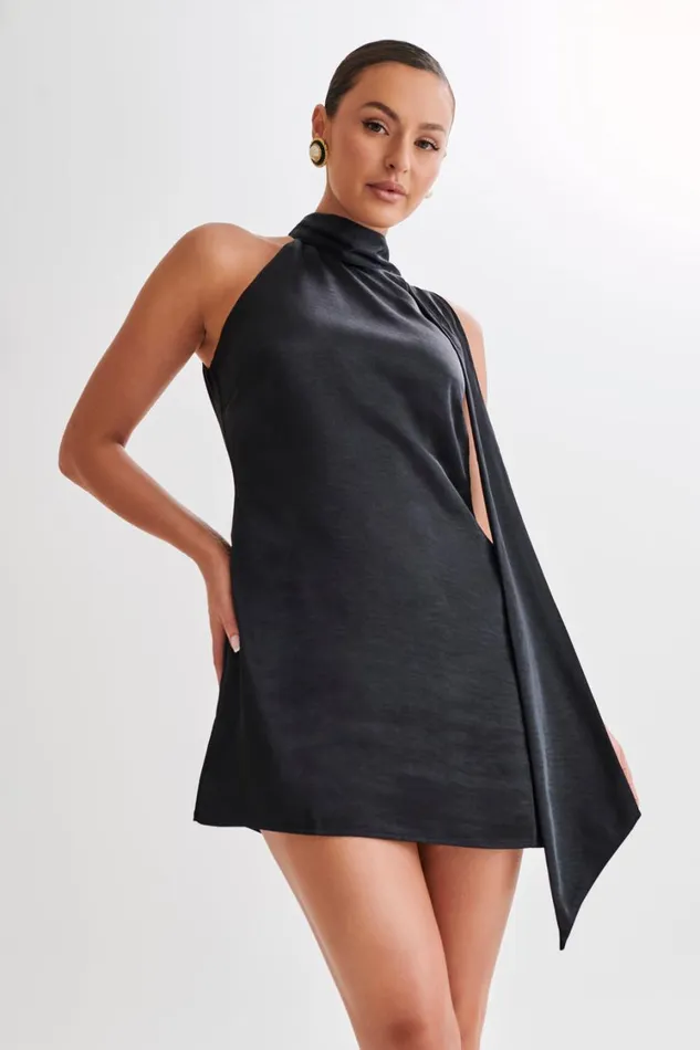 Women Meshki Dresses Aubriella Halter Mini Dress With Tie 8211 Black