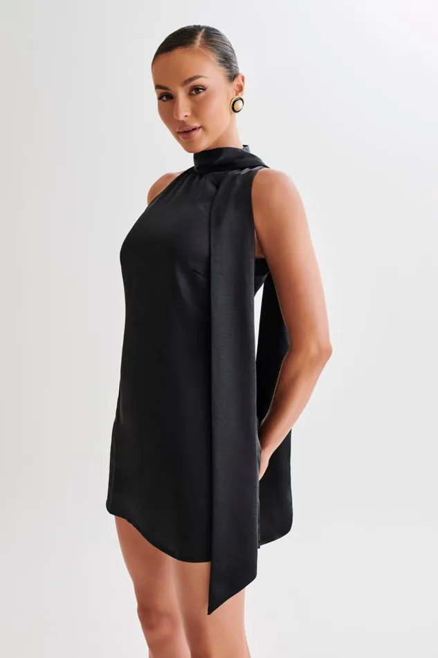 Women Meshki Dresses Aubriella Halter Mini Dress With Tie 8211 Black