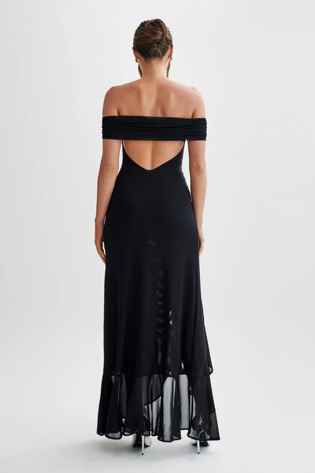 Women Meshki Dresses Audrey Off Shoulder Mesh Maxi Dress 8211 Black