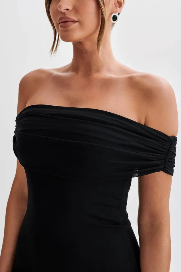 Women Meshki Dresses Audrey Off Shoulder Mesh Maxi Dress 8211 Black