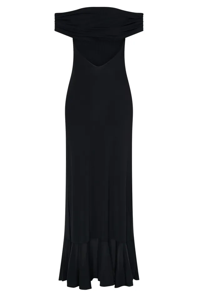 Women Meshki Dresses Audrey Off Shoulder Mesh Maxi Dress 8211 Black