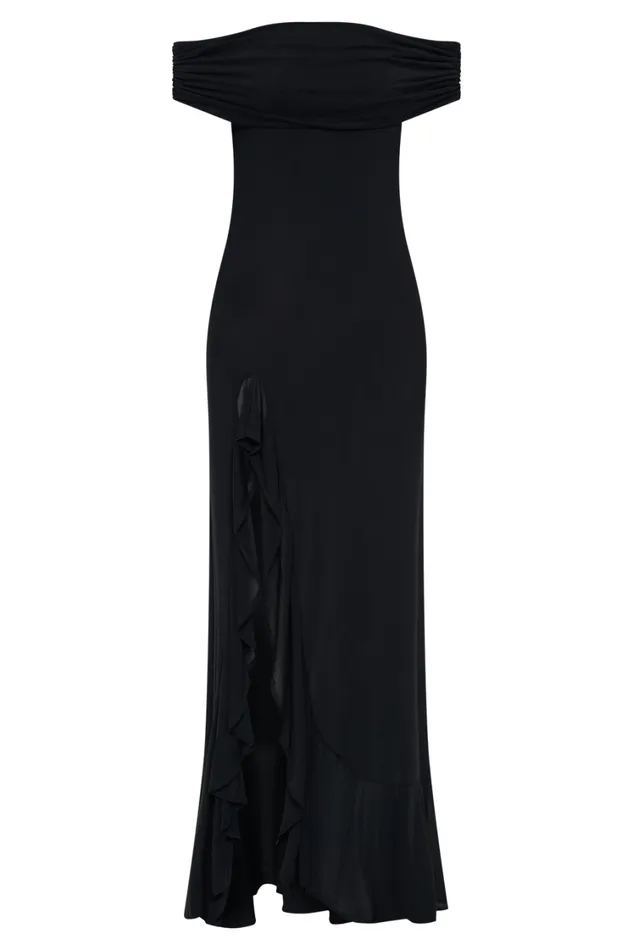 Women Meshki Dresses Audrey Off Shoulder Mesh Maxi Dress 8211 Black