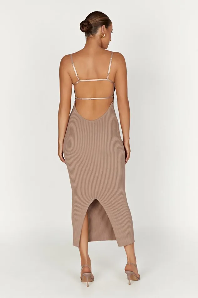 Women Meshki Dresses Avalon Backless Knit Midi Dress 8211 Taupe
