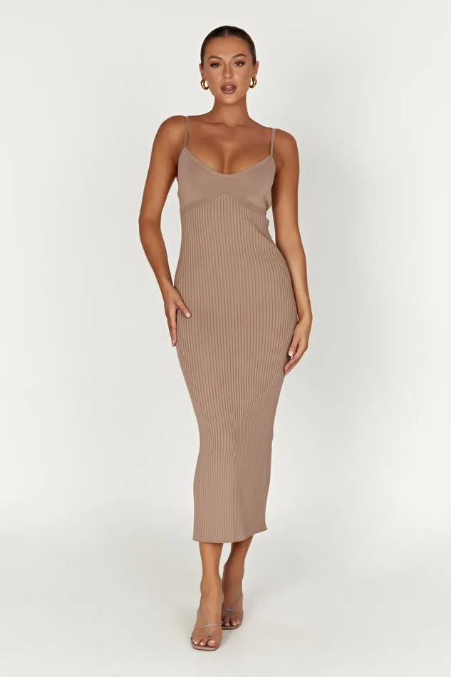 Women Meshki Dresses Avalon Backless Knit Midi Dress 8211 Taupe