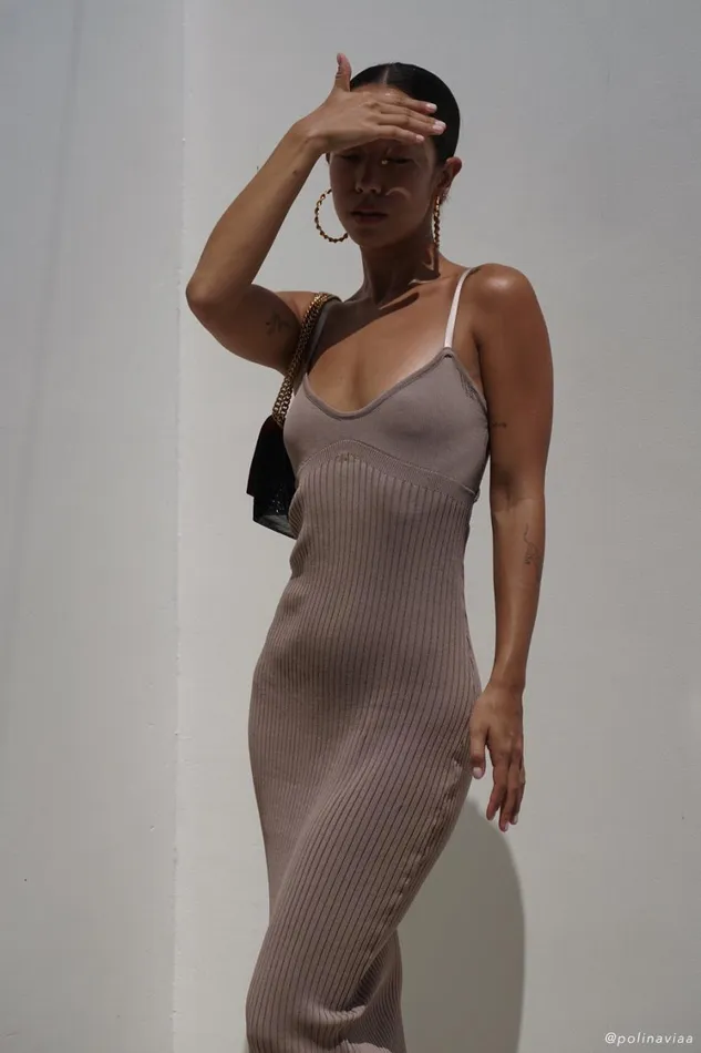 Women Meshki Dresses Avalon Backless Knit Midi Dress 8211 Taupe