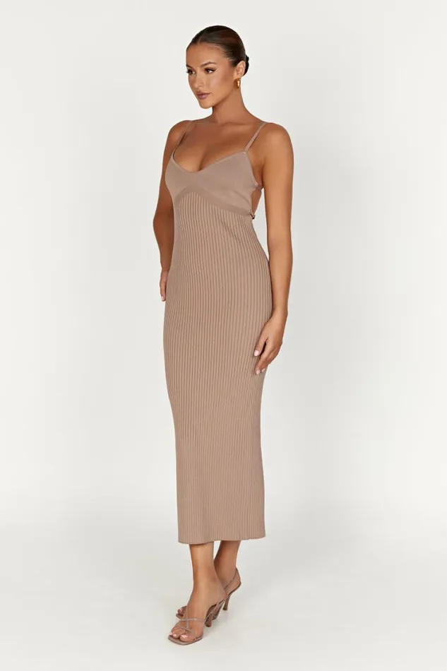 Women Meshki Dresses Avalon Backless Knit Midi Dress 8211 Taupe