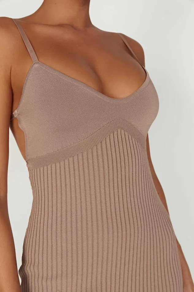 Women Meshki Dresses Avalon Backless Knit Midi Dress 8211 Taupe