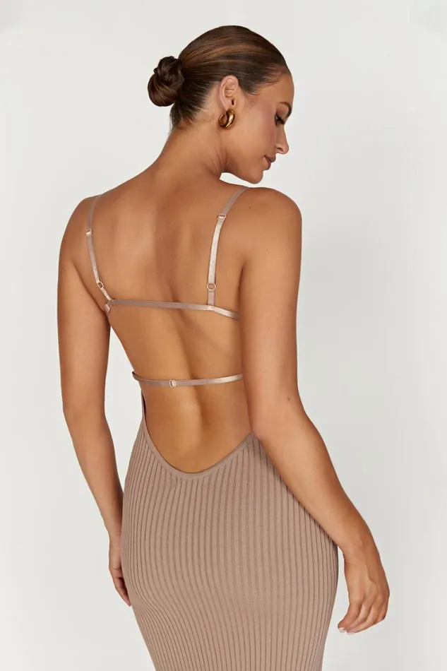 Women Meshki Dresses Avalon Backless Knit Midi Dress 8211 Taupe