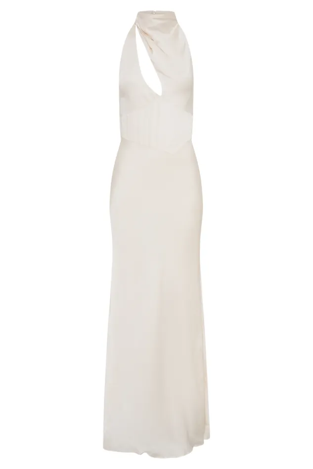 Women Meshki Dresses Belladonna Satin Halter Maxi Dress 8211 Ivory