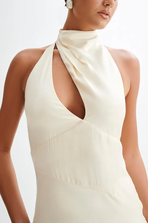 Women Meshki Dresses Belladonna Satin Halter Maxi Dress 8211 Ivory