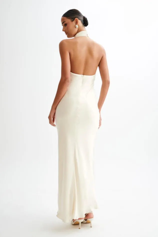 Women Meshki Dresses Belladonna Satin Halter Maxi Dress 8211 Ivory
