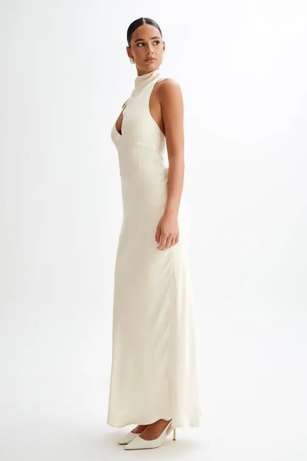 Women Meshki Dresses Belladonna Satin Halter Maxi Dress 8211 Ivory