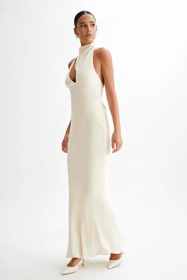 Women Meshki Dresses Belladonna Satin Halter Maxi Dress 8211 Ivory